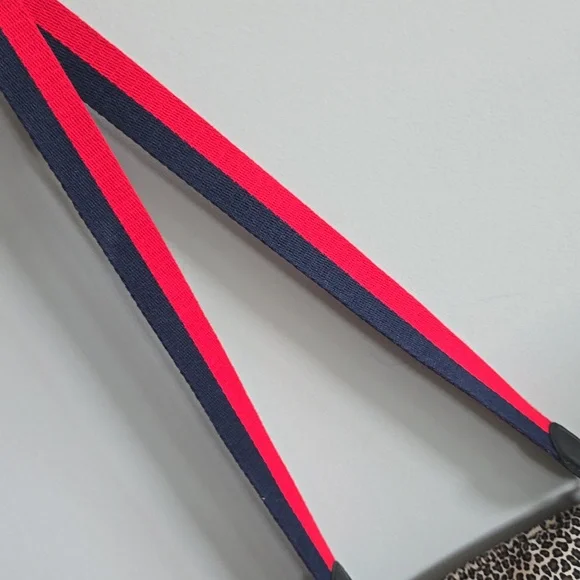 Clare V. Midi Sac Crossbody In Leopard Suede With Red/Navy Strap Bags